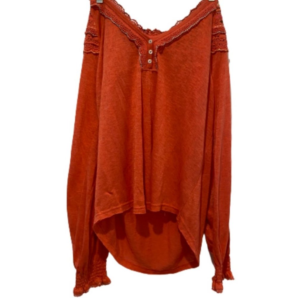 Free People Orange Long Sleeve Top